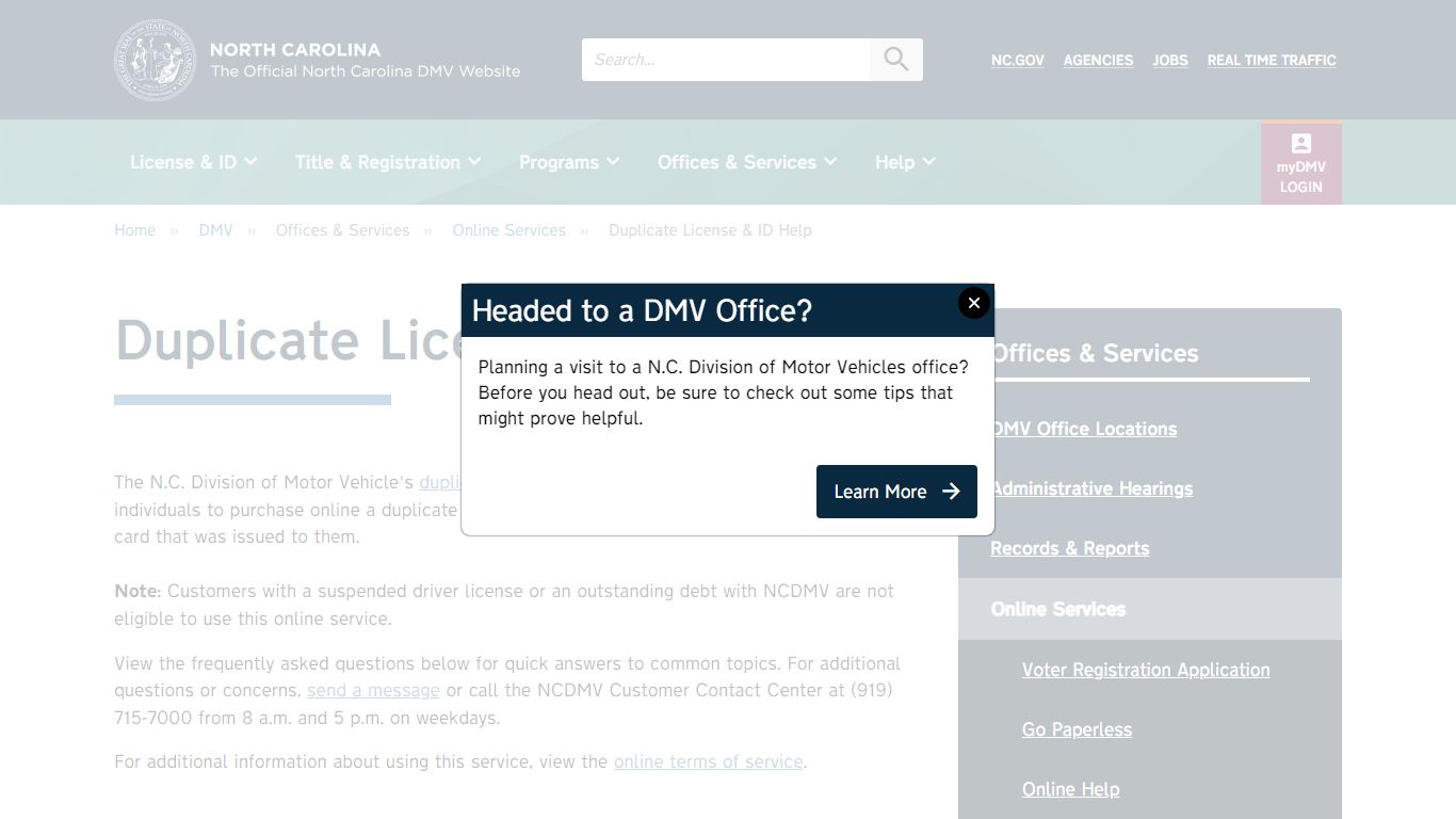 Official NCDMV: Duplicate License & ID Help